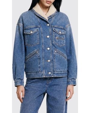 Isabel Marant Cropped Denim Jacket With Fur Shawl Collar - Blue