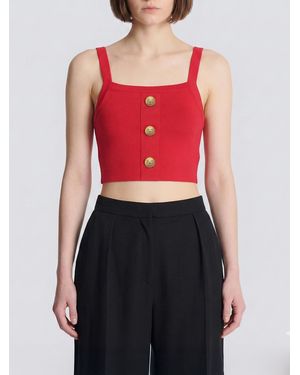 Balmain Cropped Knit Top - Red