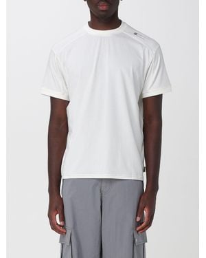 Carrera Camiseta De Cuello Redondo En Mezcla De Algodón Con Logo En Contraste - Blanco