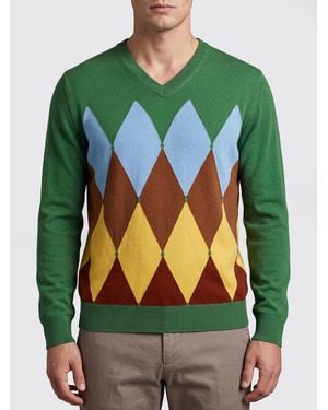 Ballantyne Diamond Pattern Cotton And Cashmere Pullover - Green