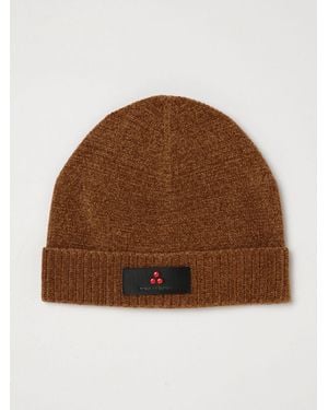 Peuterey Technical Fabric Beanie With Cuff And Logo Application - Brown