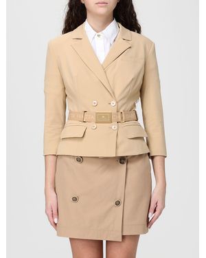 Elisabetta Franchi Double-Breasted Blazer With Belt - Natural