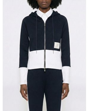 Thom Browne Cotton Zip Hoodie - Blue