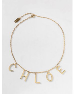 Chloé Chlo&Eacute Brass Necklace With Logo Charm - Natural
