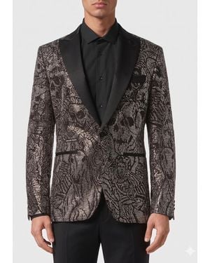 Philipp Plein Single-Breasted Blazer With All-Over Rhinestones - Black