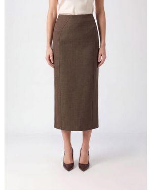 Jil Sander High-Waisted Stretch Virgin Wool Midi Pencil Skirt - Brown
