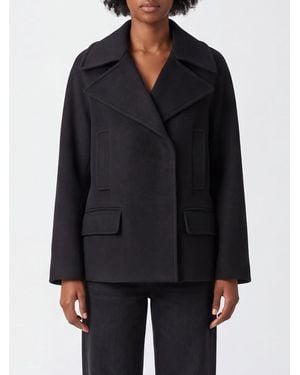 FEDERICA TOSI Short Double-Breasted Wool And Cashmere Coat With Lapels - Black