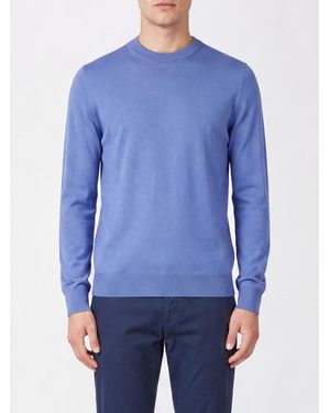 Paul Smith Pull À Col Rond En Pure Laine Mérinos Avec Finitions Côtelées - Bleu