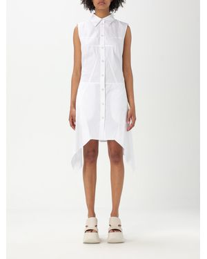 Helmut Lang Asymmetrical Hemline Cotton Shirt Dress - White