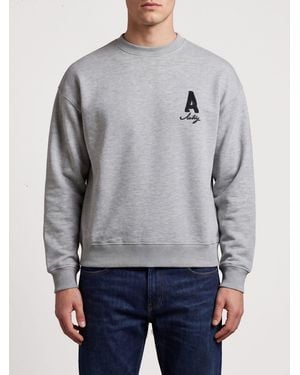 Autry Baumwoll-Sweatshirt Mit Rundhalsausschnitt, Kontrastlogo Und Überschnittenen Schultern - Grau