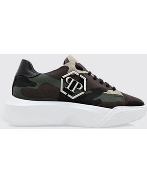 Philipp Plein Camouflage Cotton Low-Top Sneakers With Chunky Sole And Hexagon Logo - White