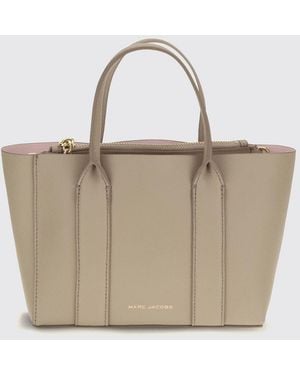 Marc Jacobs The Pop J Marc Work Tote Mini Grained Leather Bag With Shoulder Strap - Natural