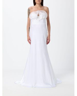 Genny Off-The-Shoulder Satin Bustier Bridal Gown With Ruffles - White
