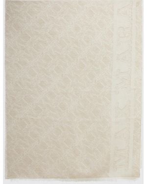 Max Mara Wool And Silk Scarf With Monogram - Natural