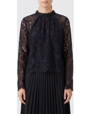 Self-Portrait Lace Long-Sleeved Blouse With Crew Neck - Black