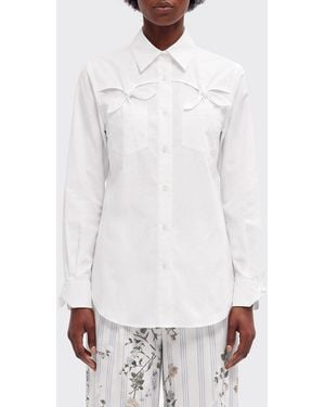 Moschino Slim Fit Cotton Poplin Shirt With Bow-Detailed Collar - White