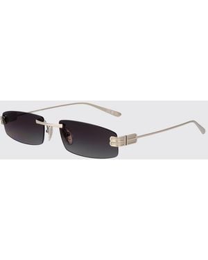 Balenciaga Rectangular Aviator Metal Sunglasses With Monogram Logo - White