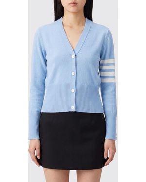Thom Browne V-Neck 100% Cashmere Cardigan With 4-Bar Detail - Blue