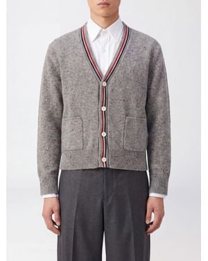 Thom Browne Slim Fit Wool And Mohair Cardigan With Fauna Print - Grey