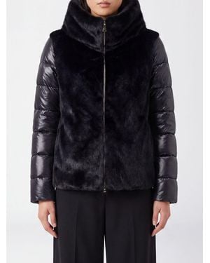 Herno Quilted Technical Fabric Short Down Jacket With High Neck And Zip - Blue