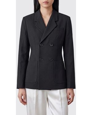 Ami Paris Double-Breasted Linen Blend Blazer - Black