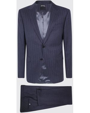 ZEGNA Pinstripe Single-Breasted Pure Wool Suit - Blue