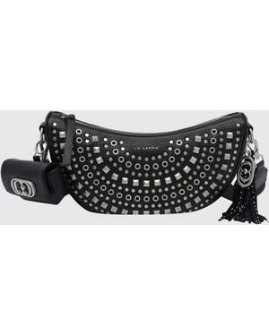 La Carrie Half-Moon Crossbody Bag With Embroidery, Studs And Tassels - White