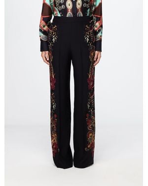 Etro High-Waisted Paisley Print Silk Palazzo Trousers - Black