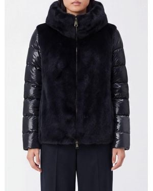 Herno Quilted Technical Fabric Short Down Jacket With High Neck And Zip - Blue