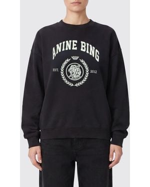 Anine Bing Crewneck Cotton Jumper With Logo And Dropped Shoulders - Black