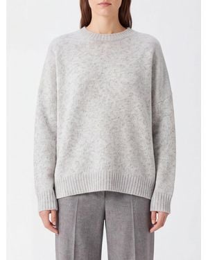 Kujten Pure Cashmere Crewneck Jumper With Ribbed Trims - Grey