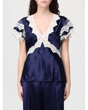 Alberta Ferretti Satin Blouse With Lace Inserts - Blue