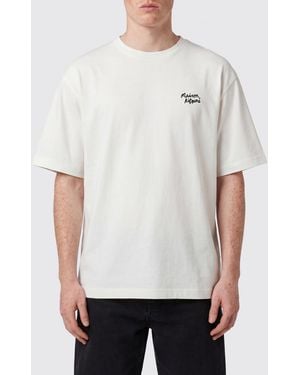 Maison Kitsuné Maison Kitsun&Eacute Crewneck Cotton T-Shirt With Logo And Dropped Shoulders - White