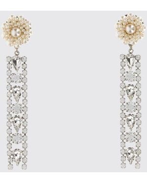 Alessandra Rich Crystal-Embellished Metal Clip-On Dangle Earrings - White