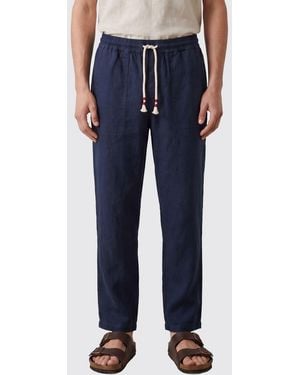 MC2 Saint Barth Slim Fit Linen Trousers With Drawstring Waist - Blue