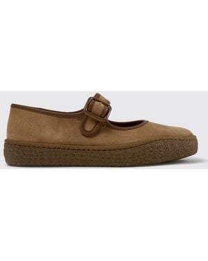 Camper Peu Terreno Suede Leather Mary Jane Flats With Strap - White
