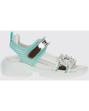 Roger Vivier Viv' On The Run Mesh And Patent Leather Sandals With Jewel Buckle - Blue