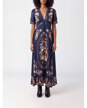 FARM Rio Midikleid Lara Aus Viskose Mit Blumenmuster Und Spitzeneinsätzen - Blau
