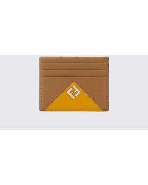 Fendi Lui Ff Monogram Grained Leather Flat Card Holder With Logo - Natural