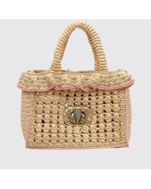 Kurt Geiger Crochet Raffia Bag With Rhinestones - Metallic