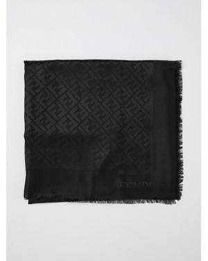Fendi Ff Silk And Wool Shawl With Jacquard Monogram - Black