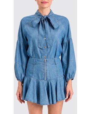 Twinset Lyocell Shirt With Pussy-Bow Collar And Balloon Sleeves - Blue