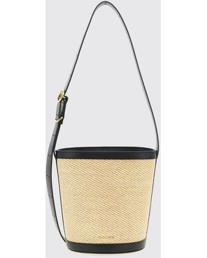 Jil Sander Cannolo Raffia And Leather Bucket Bag - White