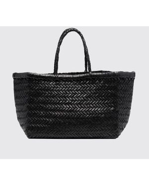 Dragon Diffusion Triplo Salto Woven Leather Handbag With Double Handle - Black