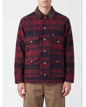 Filson Spokane Tartan Wool Shirt Jacket With Contrast Velvet Collar - Red