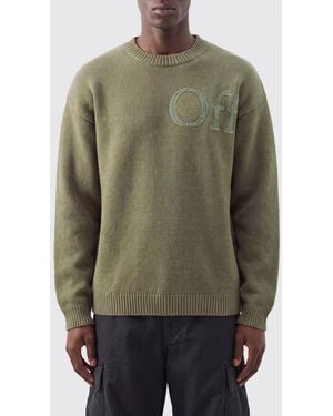 Off-White c/o Virgil Abloh Pull À Col Rond En Mélange De Laine Avec Logo Jacquard - Vert