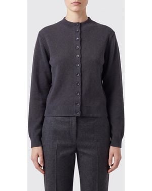Lemaire Crewneck 100% Cashmere Cardigan With Ribbed Trims - Blue