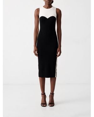 Elisabetta Franchi Bicolour Print Off-The-Shoulder Sheath Midi Dress - Black