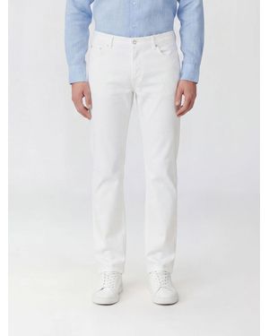 120% Lino Slim Fit Five-Pocket Linen Blend Trousers - White