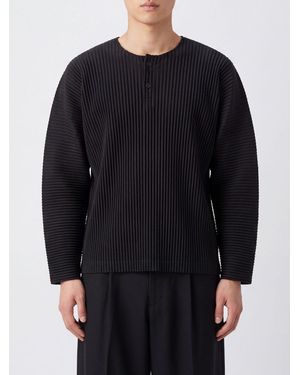 Homme Plissé Issey Miyake Homme Plissé Issey Miyake Pleated Crewneck Long-Sleeve Top - Black